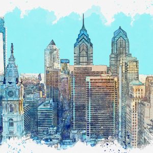 Peinture sur toile Gratte-Ciel De New York Avec Une Touche D'aquarelle – Image 1