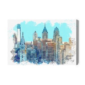 Peinture sur toile Gratte-Ciel De New York Avec Une Touche D'aquarelle – Image 2