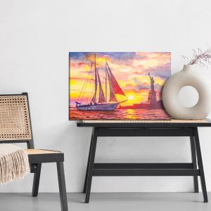 Peinture sur toile Voilier Et La Statue De La Liberté Au Coucher Du Soleil – Image 6
