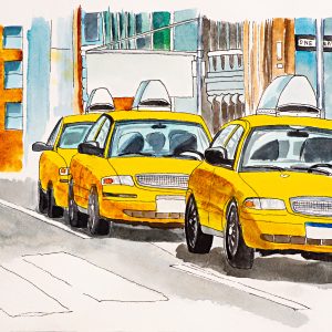 Peinture sur toile Taxis De New York Peints À L'aquarelle – Image 1