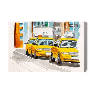 Peinture sur toile Taxis De New York Peints À L'aquarelle – Image 2