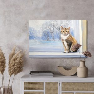 Peinture sur toile Chat Sur Le Fond D'un Paysage D'hiver – Image 3