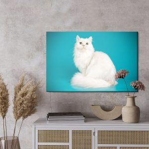 Peinture sur toile Chat Blanc Sur Fond Bleu – Image 3