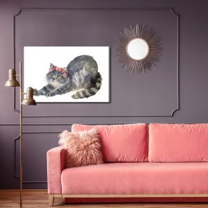 Peinture sur toile Chat Qui S'étire Peint À L'aquarelle – Image 4