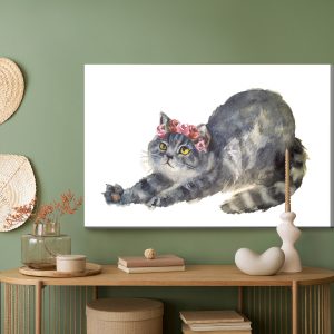Peinture sur toile Chat Qui S'étire Peint À L'aquarelle – Image 5
