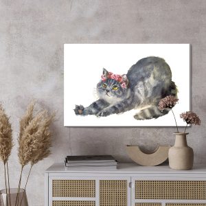 Peinture sur toile Chat Qui S'étire Peint À L'aquarelle – Image 3
