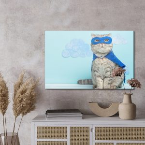 Peinture sur toile Chat Gris Avec Un Masque Et Une Cape – Image 3