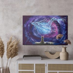 Peinture sur toile Chat Sur Le Fond D'un Dauphin Abstrait – Image 3