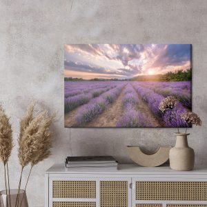 Peinture sur toile Champ De Lavande Au Coucher Du Soleil – Image 3