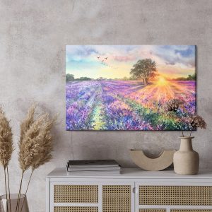 Peinture sur toile Paysage De Lavande Peint À L'aquarelle – Image 3