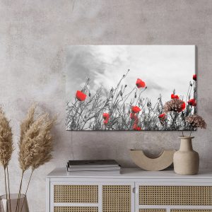 Peinture sur toile Coquelicots Rouges Sur Fond Noir Et Blanc – Image 3