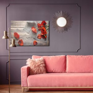 Peinture sur toile Coquelicots Rouges Sur Fond De Vieilles Planches – Image 4
