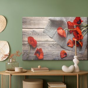 Peinture sur toile Coquelicots Rouges Sur Fond De Vieilles Planches – Image 5