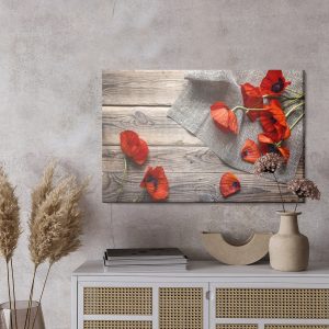 Peinture sur toile Coquelicots Rouges Sur Fond De Vieilles Planches – Image 3