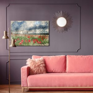 Peinture sur toile Paysage Aquarelle Avec Coquelicots – Image 4