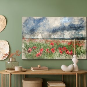 Peinture sur toile Paysage Aquarelle Avec Coquelicots – Image 5