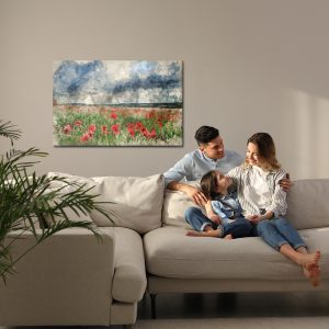 Peinture sur toile Paysage Aquarelle Avec Coquelicots – Image 7