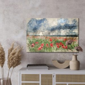Peinture sur toile Paysage Aquarelle Avec Coquelicots – Image 3
