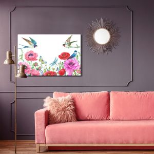 Peinture sur toile Coquelicots Et Hirondelles Aquarelles – Image 4