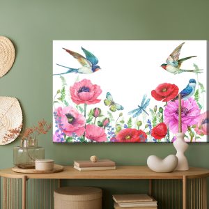 Peinture sur toile Coquelicots Et Hirondelles Aquarelles – Image 5