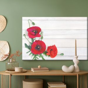 Peinture sur toile Coquelicots Rouges Sur Fond De Planches Lumineuses – Image 5