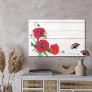 Peinture sur toile Coquelicots Rouges Sur Fond De Planches Lumineuses – Image 3