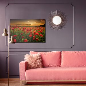 Peinture sur toile Champ De Coquelicots Au Coucher Du Soleil 3D – Image 4