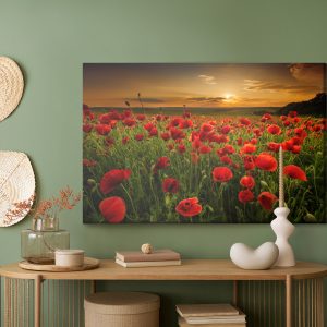 Peinture sur toile Champ De Coquelicots Au Coucher Du Soleil 3D – Image 5