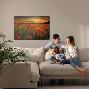 Peinture sur toile Champ De Coquelicots Au Coucher Du Soleil 3D – Image 7