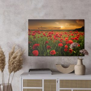 Peinture sur toile Champ De Coquelicots Au Coucher Du Soleil 3D – Image 3