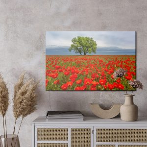Peinture sur toile Un Arbre Au Milieu D'un Champ De Coquelicots – Image 3
