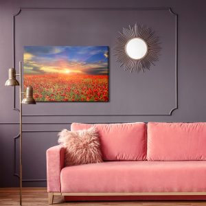 Peinture sur toile Coucher De Soleil Sur Un Champ De Coquelicots 3D – Image 4