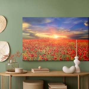 Peinture sur toile Coucher De Soleil Sur Un Champ De Coquelicots 3D – Image 5