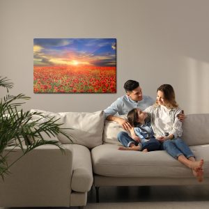 Peinture sur toile Coucher De Soleil Sur Un Champ De Coquelicots 3D – Image 7