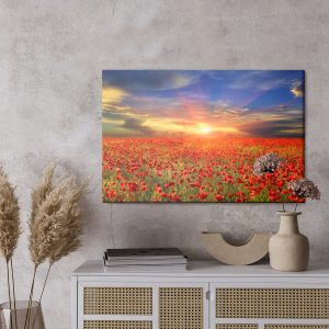 Peinture sur toile Coucher De Soleil Sur Un Champ De Coquelicots 3D – Image 3
