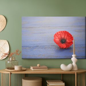 Peinture sur toile Fleur De Pavot Sur Un Fond En Bois Bleu – Image 5