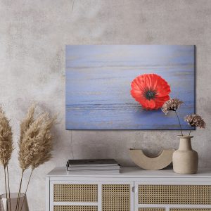 Peinture sur toile Fleur De Pavot Sur Un Fond En Bois Bleu – Image 3