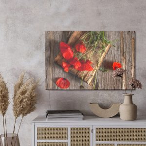 Peinture sur toile Coquelicots Sauvages Sur Fond De Planches De Bois – Image 3