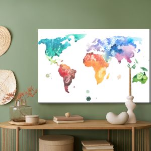 Peinture sur toile Carte Du Monde À L'aquarelle – Image 5