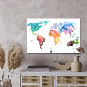 Peinture sur toile Carte Du Monde À L'aquarelle – Image 3