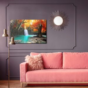 Peinture sur toile Cascade Dans La Forêt D'automne 3D – Image 4