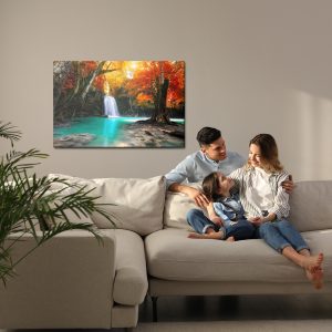 Peinture sur toile Cascade Dans La Forêt D'automne 3D – Image 7