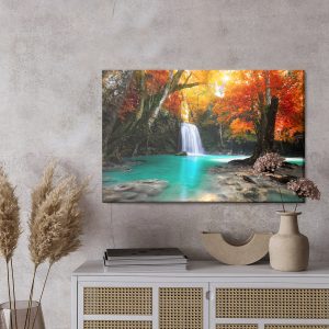 Peinture sur toile Cascade Dans La Forêt D'automne 3D – Image 3