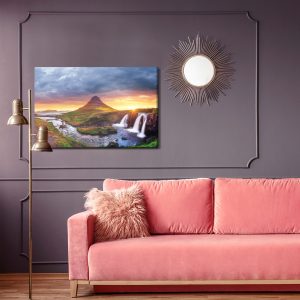 Peinture sur toile Cascades Islandaises Au Coucher Du Soleil – Image 4