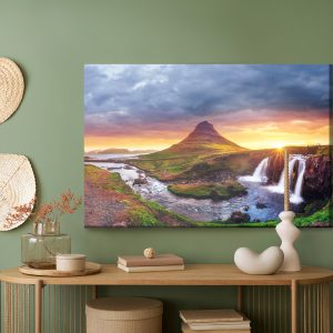 Peinture sur toile Cascades Islandaises Au Coucher Du Soleil – Image 5