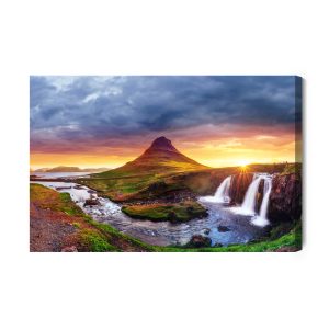 Peinture sur toile Cascades Islandaises Au Coucher Du Soleil – Image 2