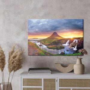Peinture sur toile Cascades Islandaises Au Coucher Du Soleil – Image 3