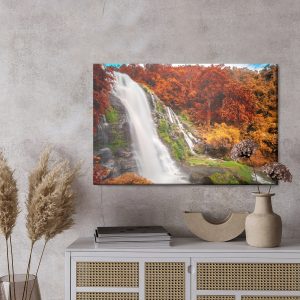 Peinture sur toile Vue 3D De La Cascade Dans La Forêt D'automne – Image 3