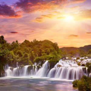 Peinture sur toile Coucher De Soleil Sur Une Cascade Croate – Image 1