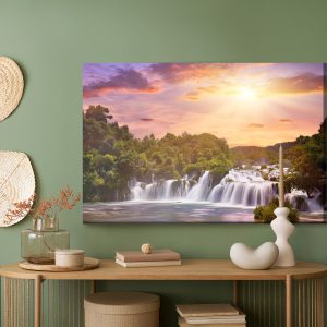 Peinture sur toile Coucher De Soleil Sur Une Cascade Croate – Image 5